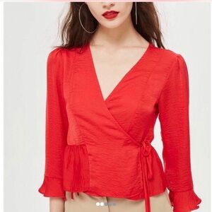 Topshop red satin wrap top size 4